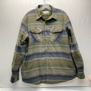 Magellan Outdoors Classic Fit Large Fleece Shacket Jacket Green Stripe Workwear